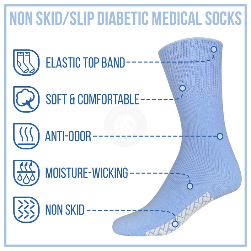 Brooklyn Socks 12 Pairs of Womens Non Skid/Slip Medical Socks, Cotton With Rubber Gripper Bottom, Assorted Colors, Size 9-11 - Image 4